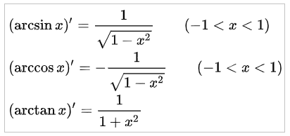 Đạo hàm của hàm số lượng giác ngược